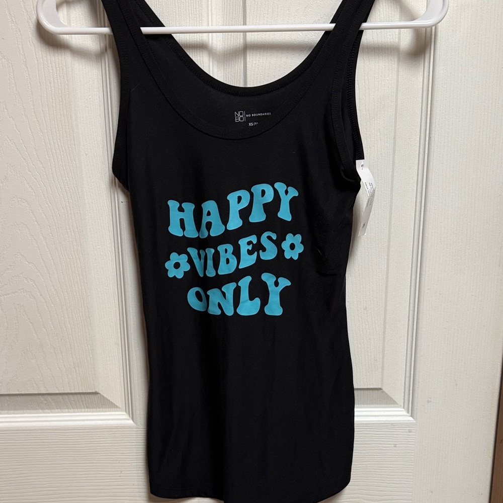 No Boundaries Black Tank Top with Blue Graphic XS